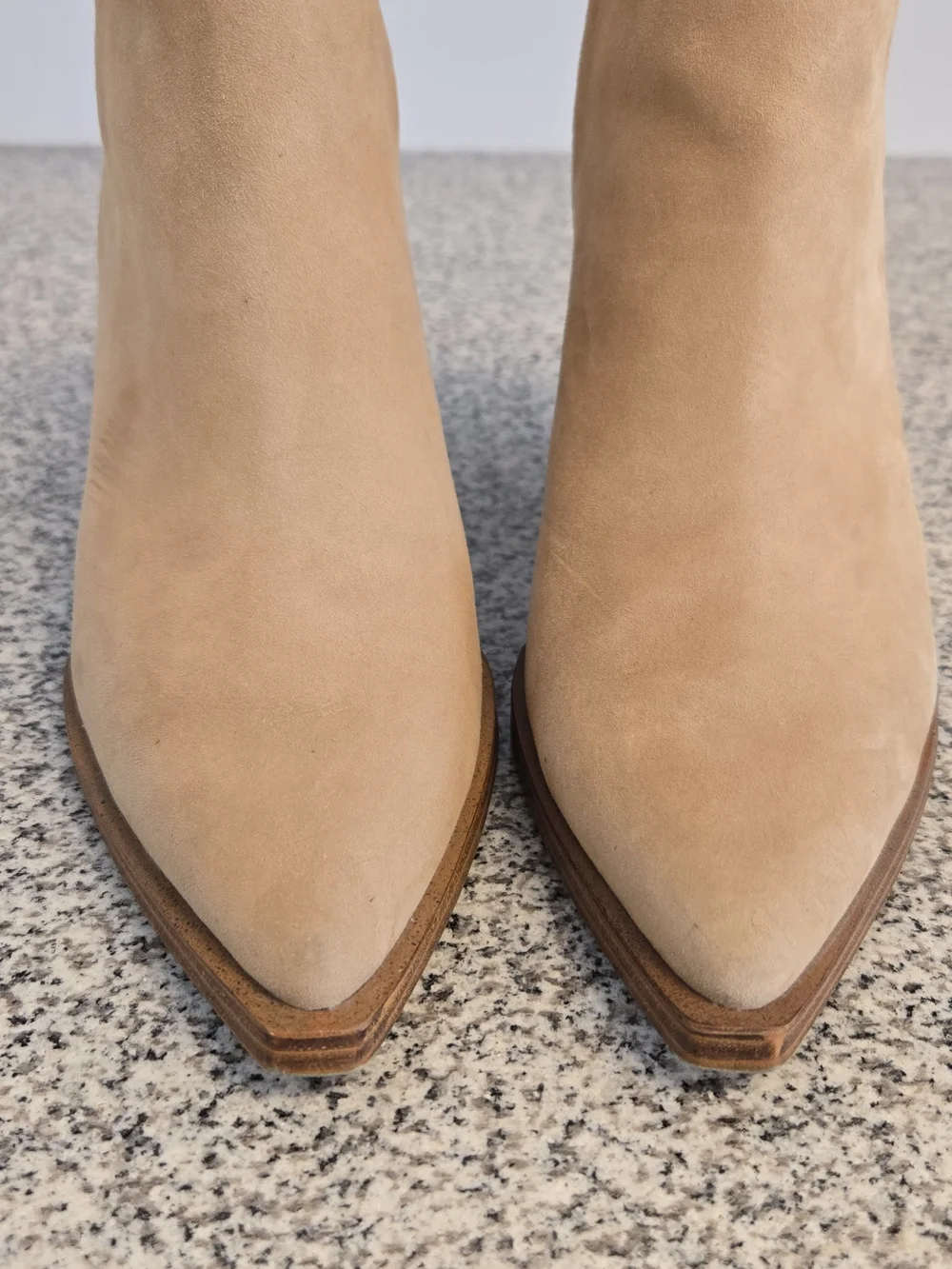 Vince Camuto Beige Suede Pointed Ankle Booties